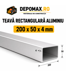 Teava rectangulara aluminiu 200 x 50 x 4 mm, 6 metri (EN AW-6060)